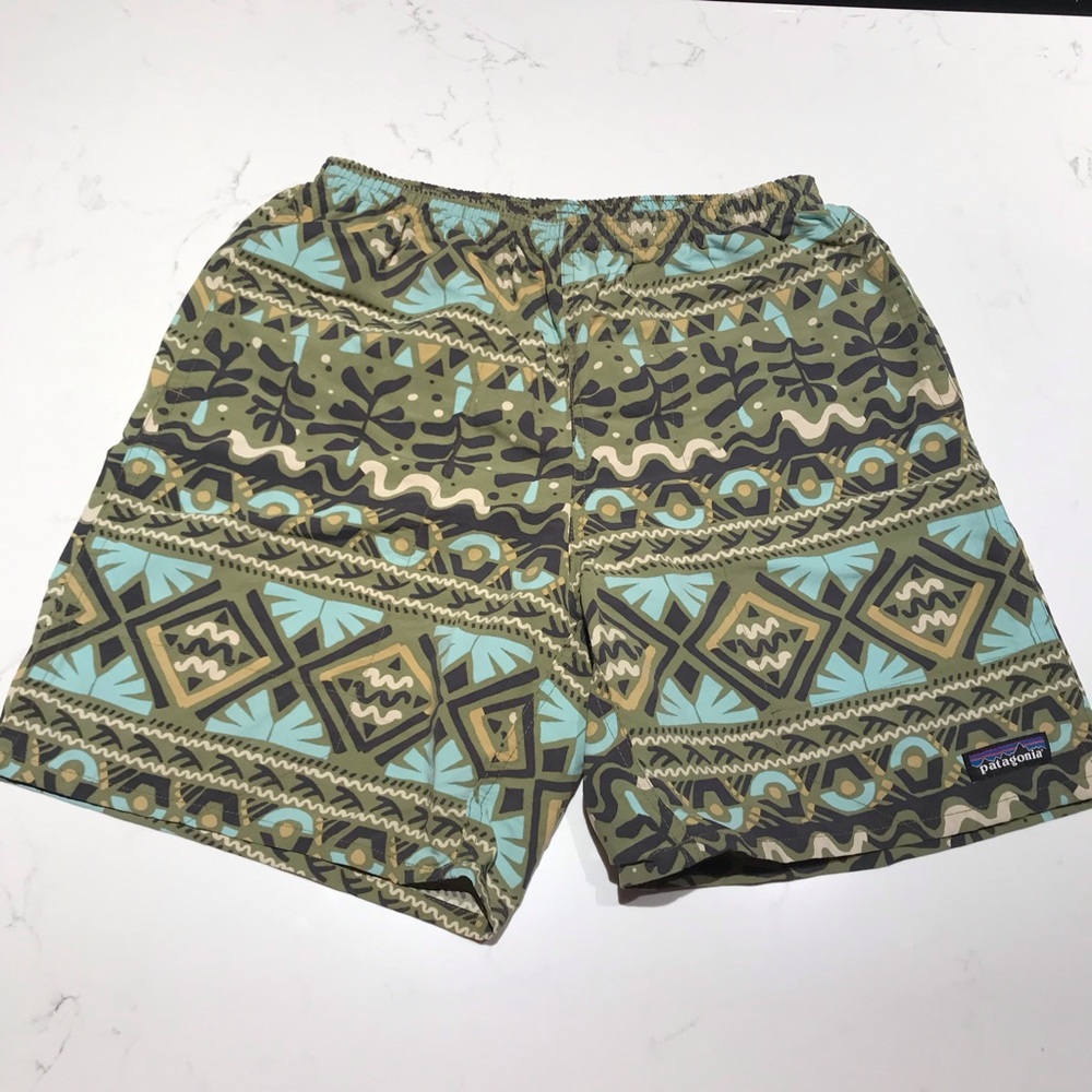 Patagonia Green Geometric Swim Trunks Small